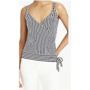 J. Crew Striped Wrap Tank Top XXS Black White V Neck Tie Side‎ Casual NWT